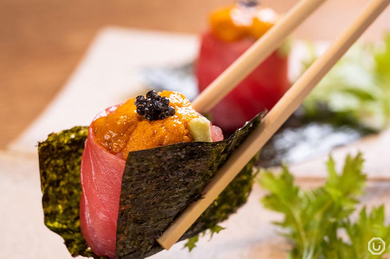 Photo of Sea Urchin, Fatty Tuna and Caviar Roll
