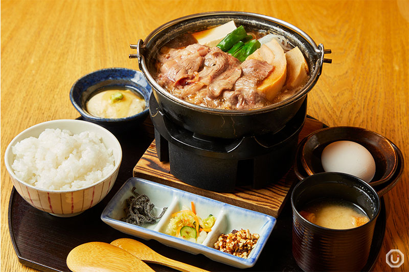 Photo of Sukiyaki (Beef and Wheat gluten cake) and Rice Set