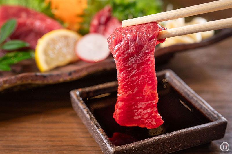 Horse meat sashimi available at kyushu Nechūya Ueno LIVE