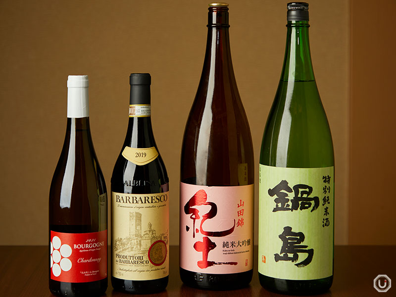 『天ぷら ひさご 大崎店』ではワイン、日本酒、焼酎が充実している