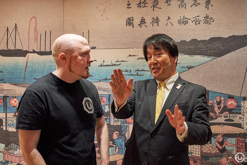 Photo of Hiroyuki Okamoto promoting Kura Sushi in Ginza