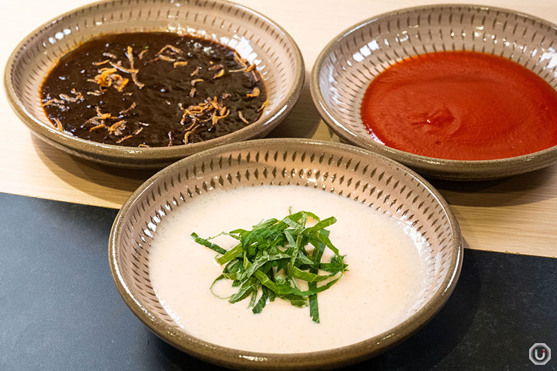 Choice of sauces at Hamburger Steak and Omurice Shop Ikura Shibuya