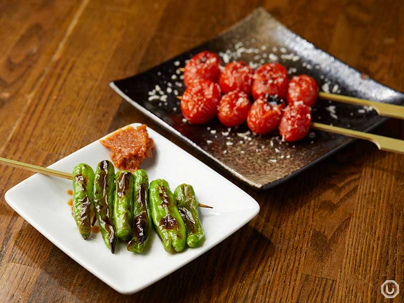 Vegetable skewers at YAKITORI MOE in Roppongi