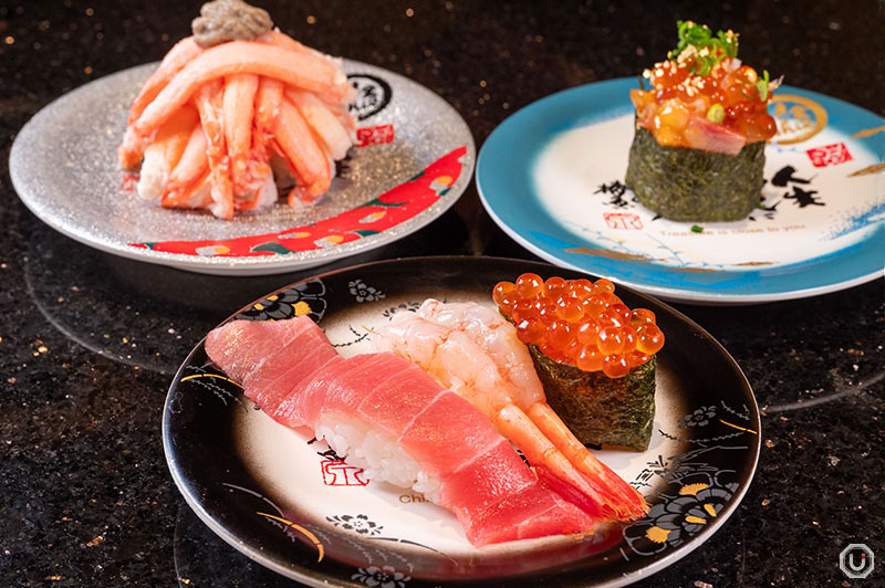 Sushi at Kanazawa Maimon Sushi, a conveyor-belt sushi restaurant in Shibuya