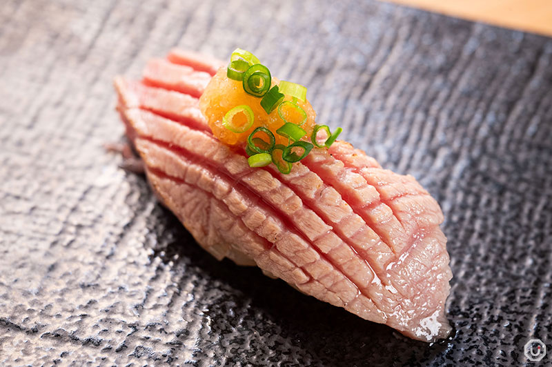 Seared fatty tuna at Kaiten Sushi Ginza Onodera MUSUKO SHIBUYA