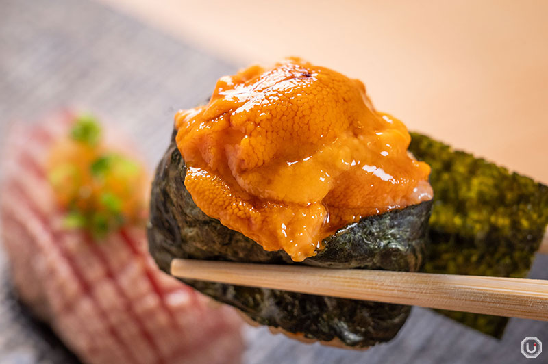 Uni gunkan at Kaiten Sushi Ginza Onodera MUSUKO SHIBUYA