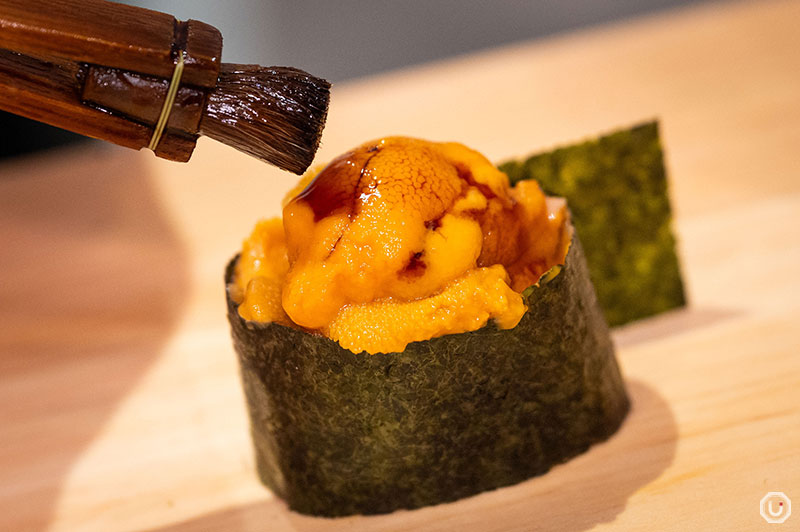 Uni gunkan at Kaiten Sushi Ginza Onodera MUSUKO SHIBUYA