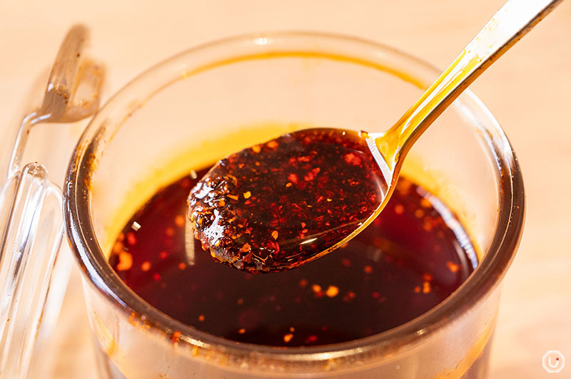 Chili oil at 175°DENO Tantanmen TOKYO in Shinjuku