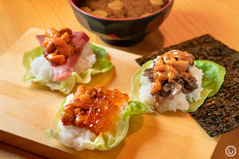 Uni hand roll sushi at Gonpachi NORI-TEMAKI Harajuku