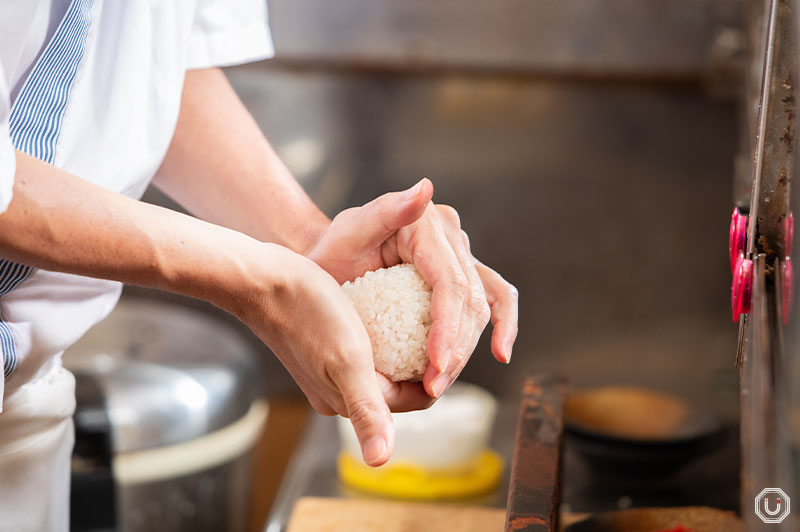 Rice balls being made at ONIGIRI ASAKUSA YADOROKU