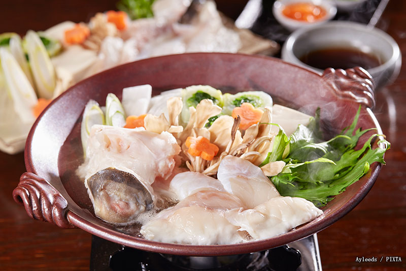 Fugu pufferfish hot pot, famous food in Osaka