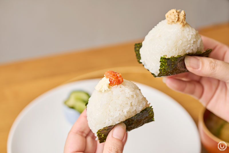 Seasoned Cod & Cream and Tuna rice balls at Onigily Cafe in Nakameguro