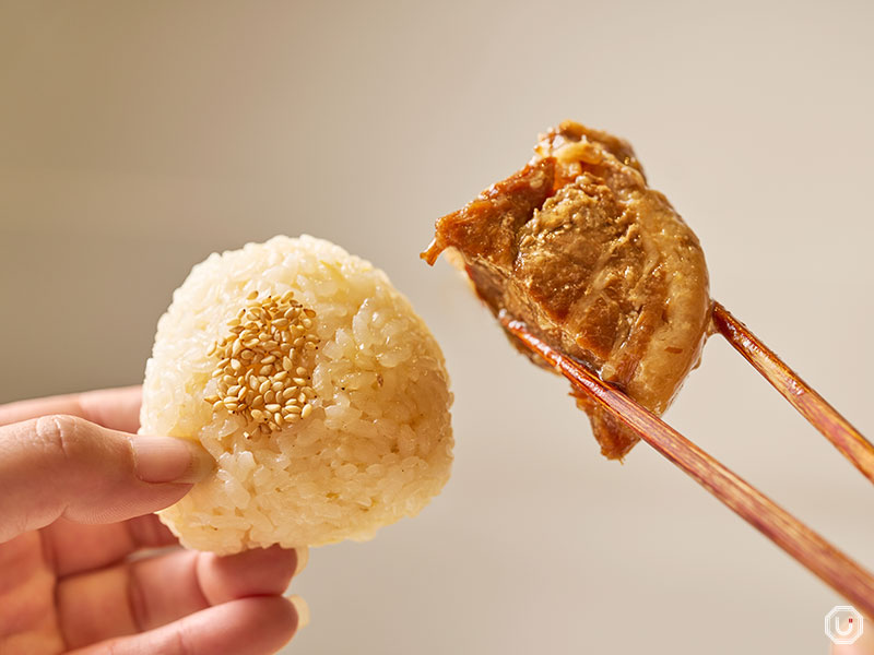 Ginger rice onigiri and fried chicken at Onigily Cafe in Nakameguro