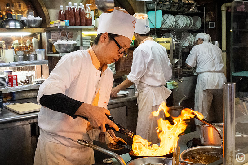 The open kitchen at Yoshikami in Asakusa