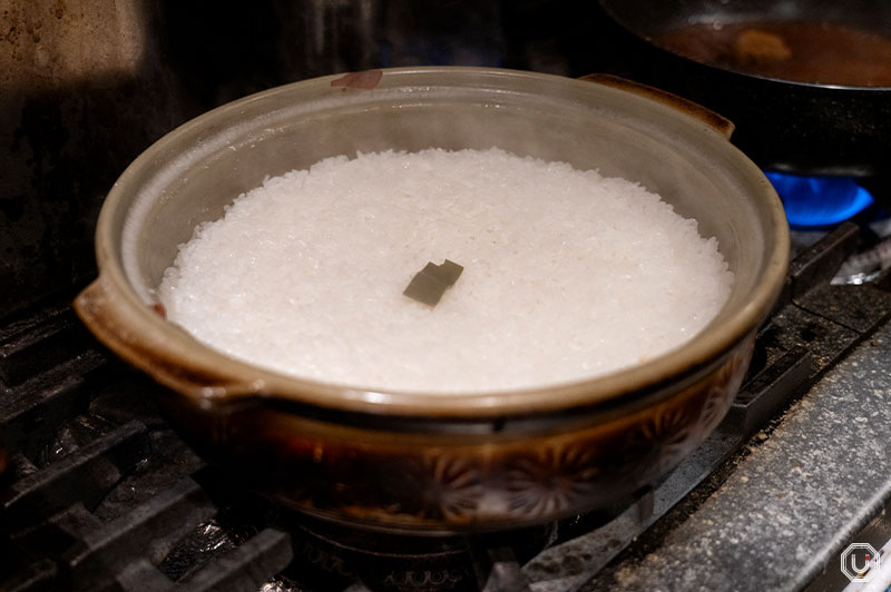 Rice cooked in donabe