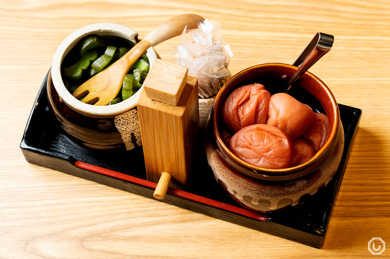 (Left) Pickled cucumber, (Right) Pickled plum