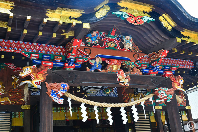 intricate worship hall carvings at Chichibu Shrine