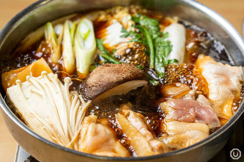 Chicken sukiyaki at yakitori restaurant Toritake in Shibuya