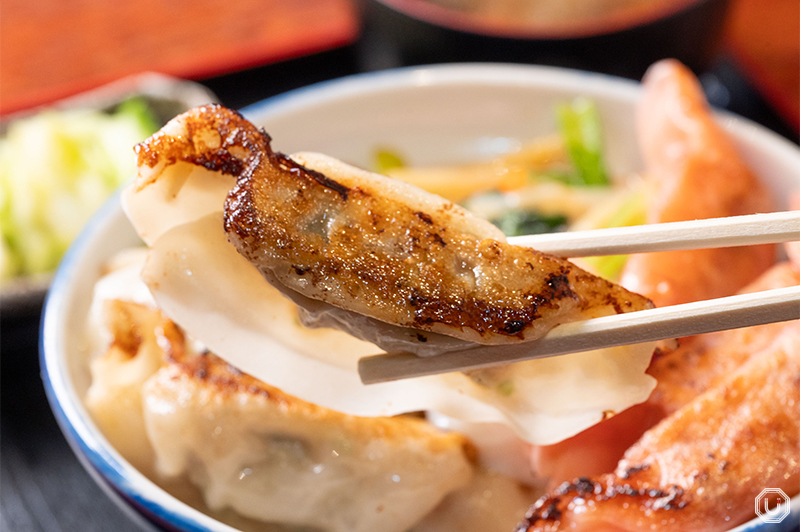 Bonito Broth Gyoza topped with fresh garnishes