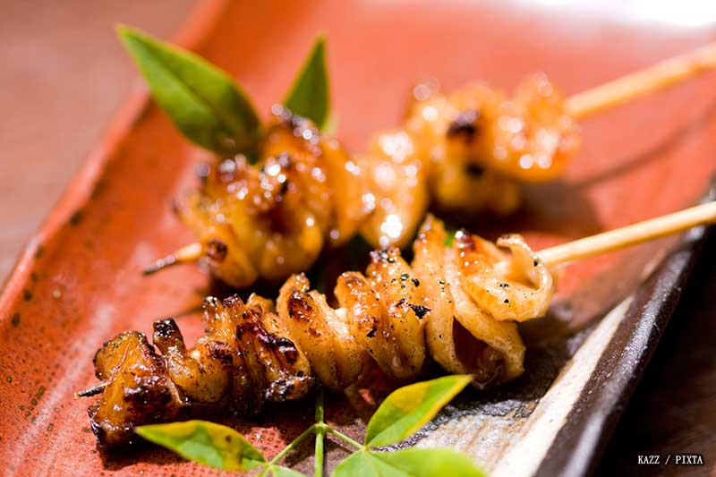 chicken skin yakitori at a izakaya