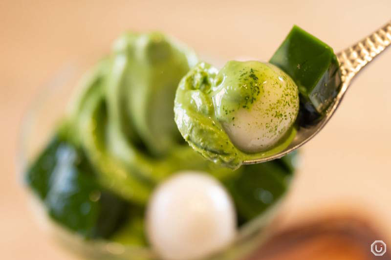 Matcha Parfait layers at Kyo Hayashiya