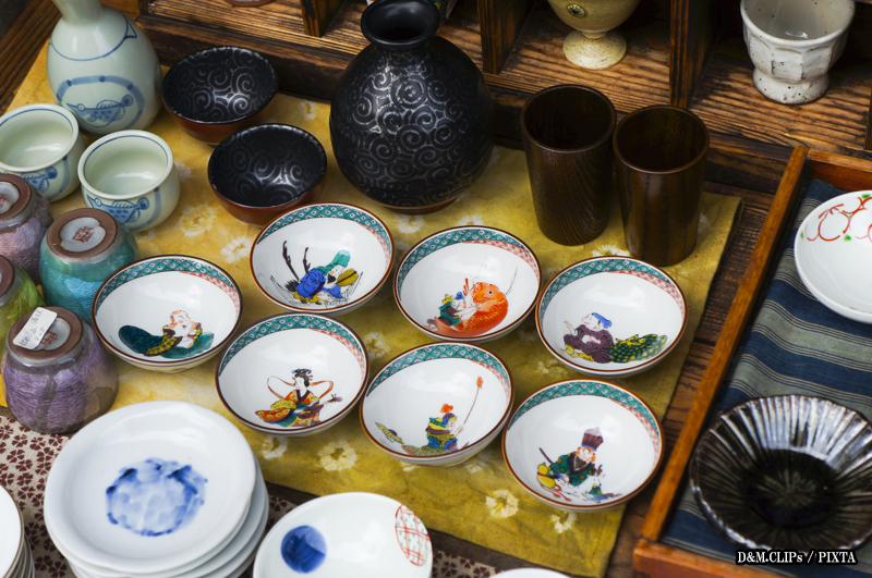 Japanese ceramic tableware in a store