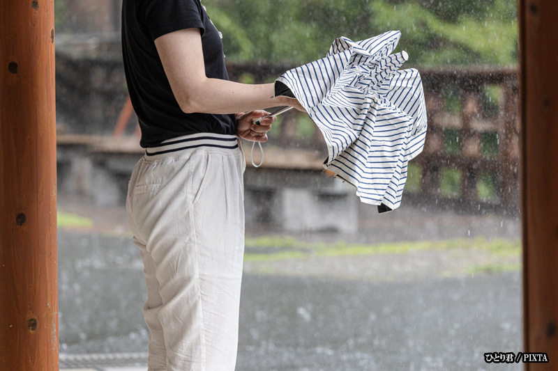 Japanese woman opening her umbrella