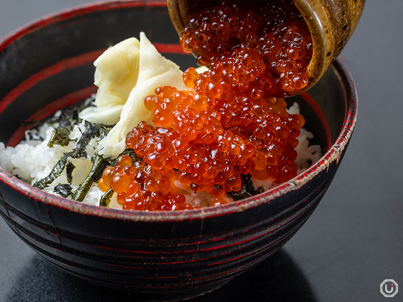 Salmon roe rice bowl at Sashimi Bar Kashigashira in Tsukiji