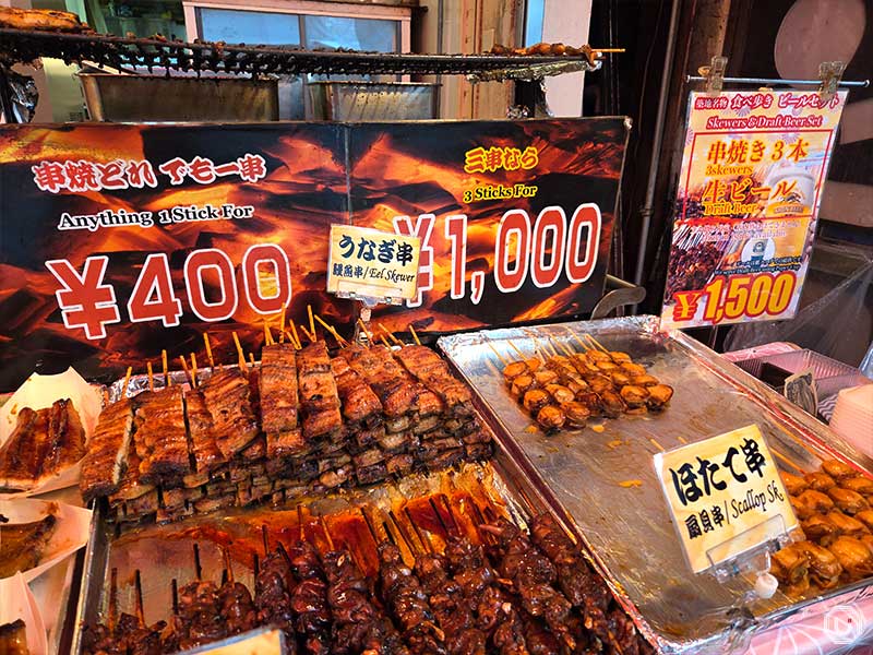 skewers at at Tsukiji Unagi Shokudou