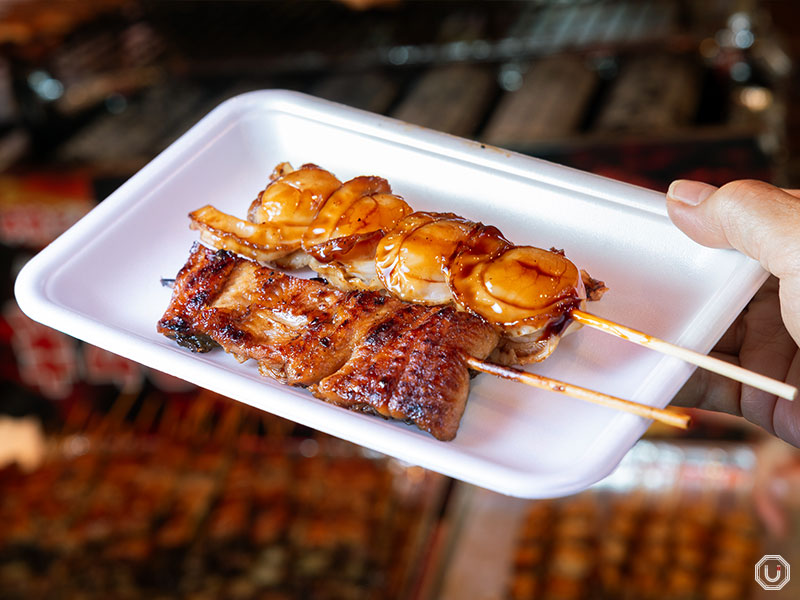 skewers at at Tsukiji Unagi Shokudou