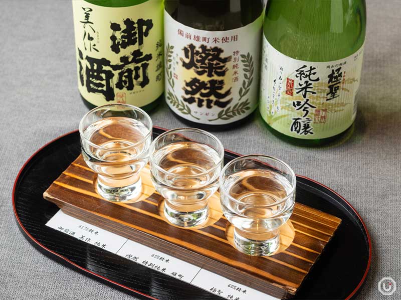 Okayama Sake tasting set at Bistro Cafe Momotenashiya