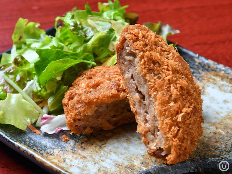 Agu Pork Menchi Katsu at Taketomijima in Ginza