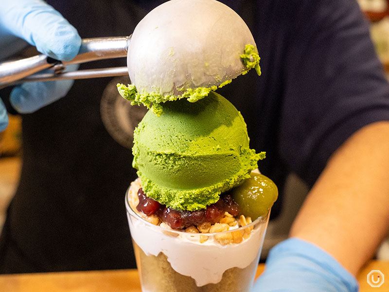 Matcha parfait at Ujien Urasando Garden