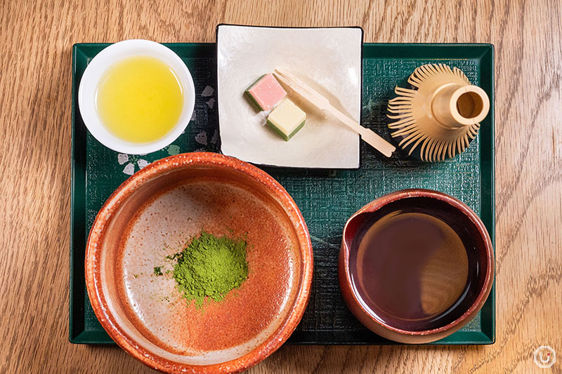 Interactive matcha set at Ujien Urasando Garden