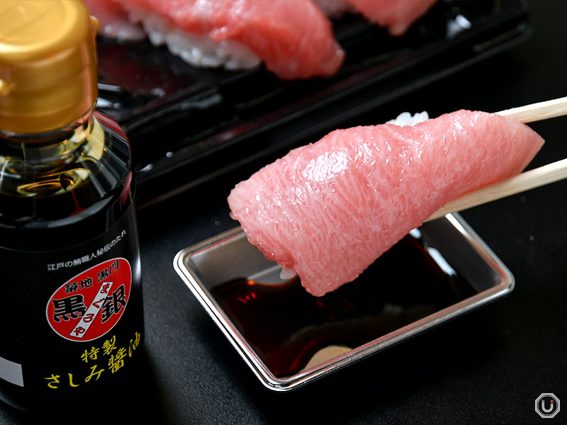 Ōtoro from premium toro trio nigiri at Maguroya Kurogin
