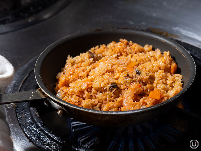 Omurice being prepared