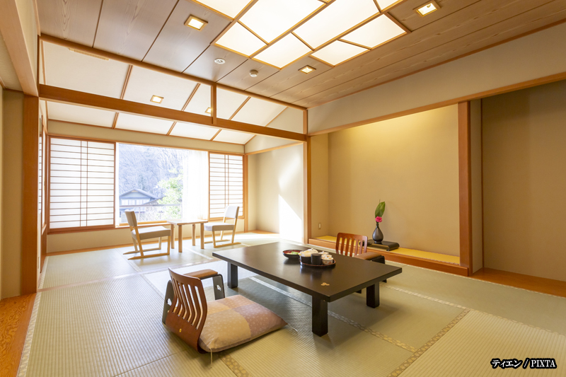 tatami-matted room in a ryokan in Japan