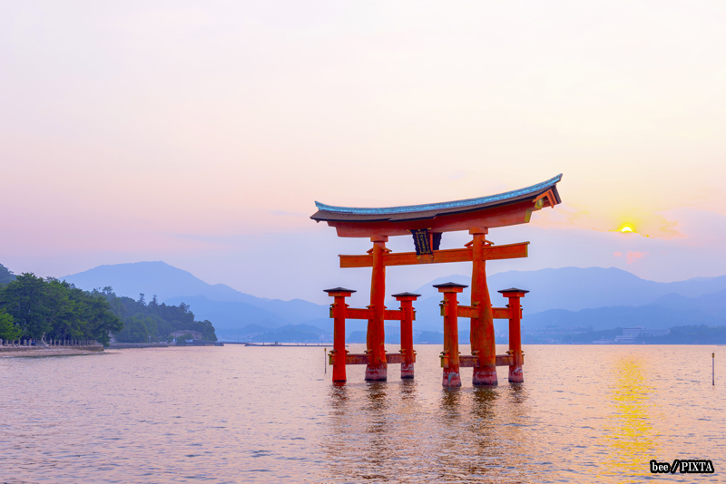 floating torii gate at Miyajima Island in Hiroshima