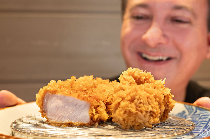Umami Bites staff amazed by the thickness of the Premium Loin at Butagumi Shokudō