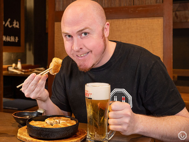 Hakata Iron Plate Gyoza and beer