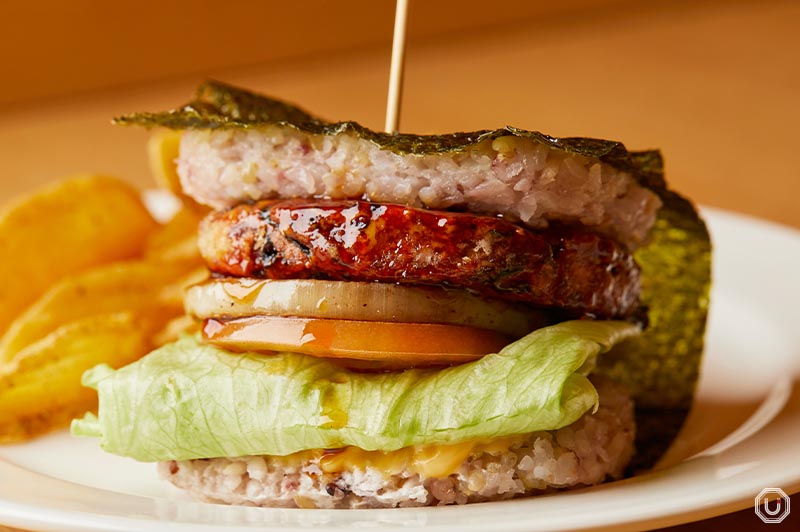 Gammo Vegan Burger at Rice Burger Shop OKOMEDOKI,
