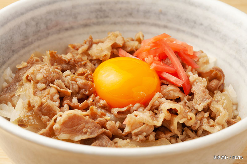 gyudon topped with raw egg