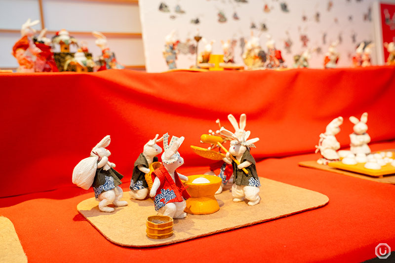 Origami pieces displayed at the entrance of the Origami Kaikan