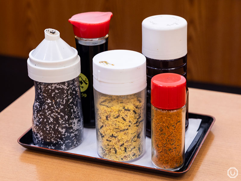 Free condiments at Okachimachi Komachi Shokudo in Ueno