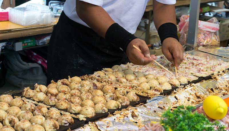 Takoyaki grilled at a festival